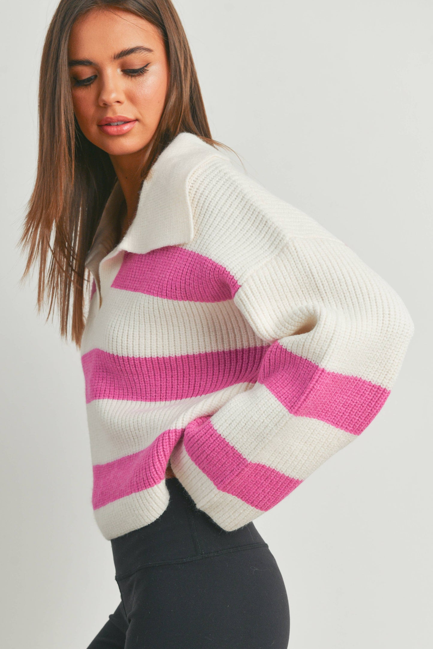 Drop Shoulder Stripped Sweater