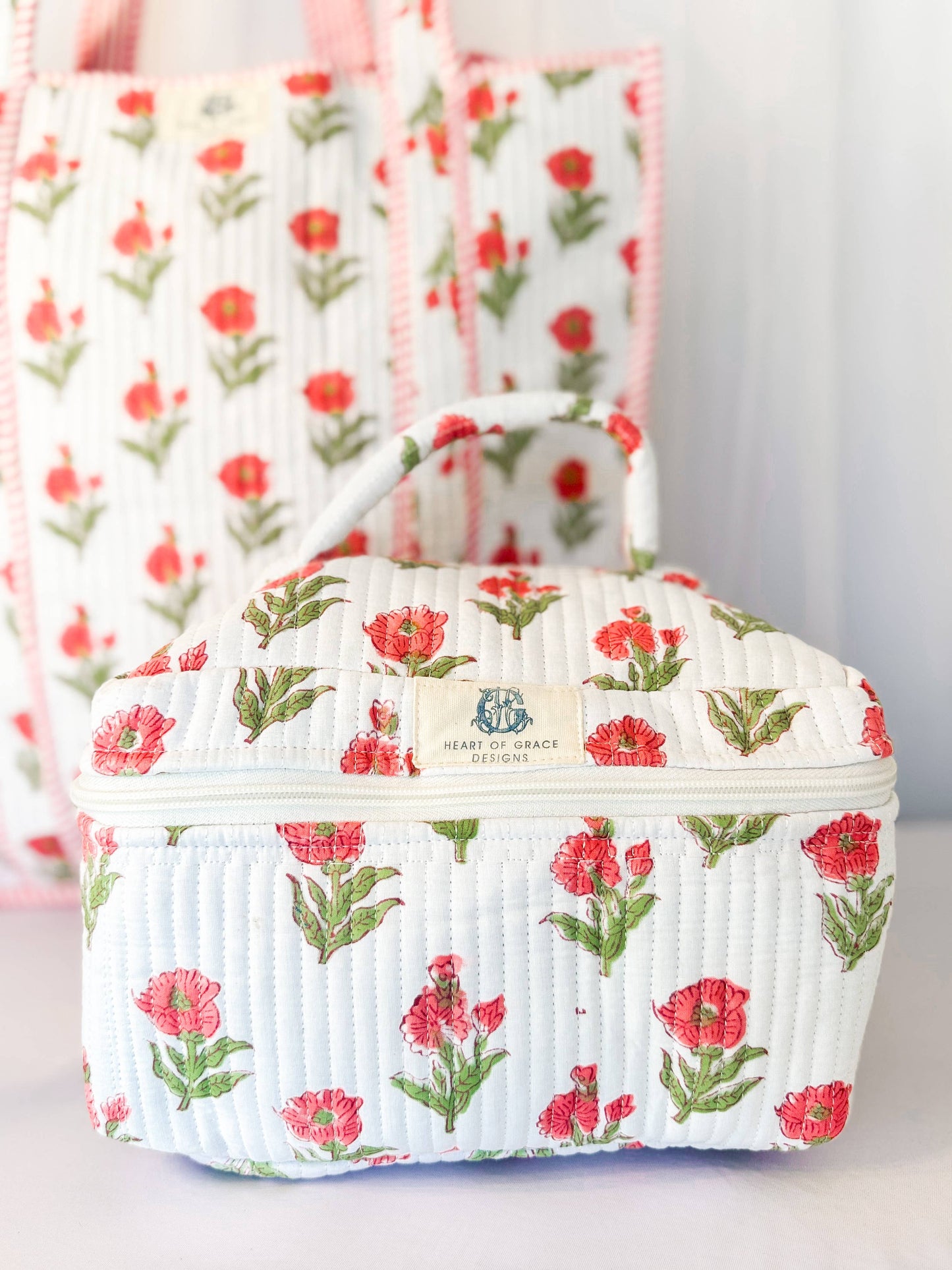 Magnolia Rose’ Quilted Cosmetic Bags