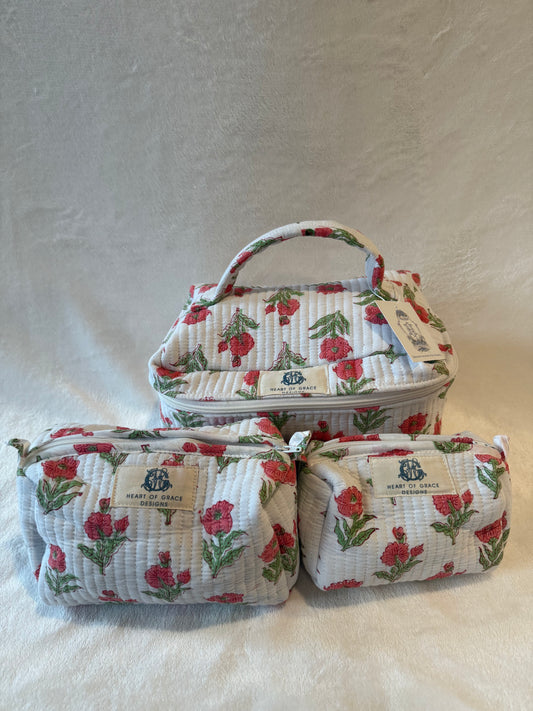 Magnolia Rose’ Quilted Cosmetic Bags