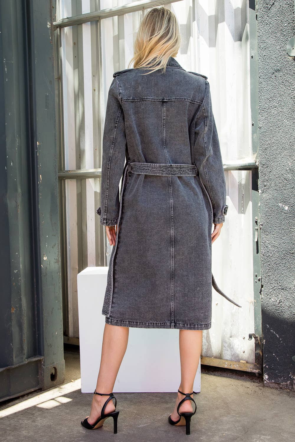 Washed Denim Trench Coat