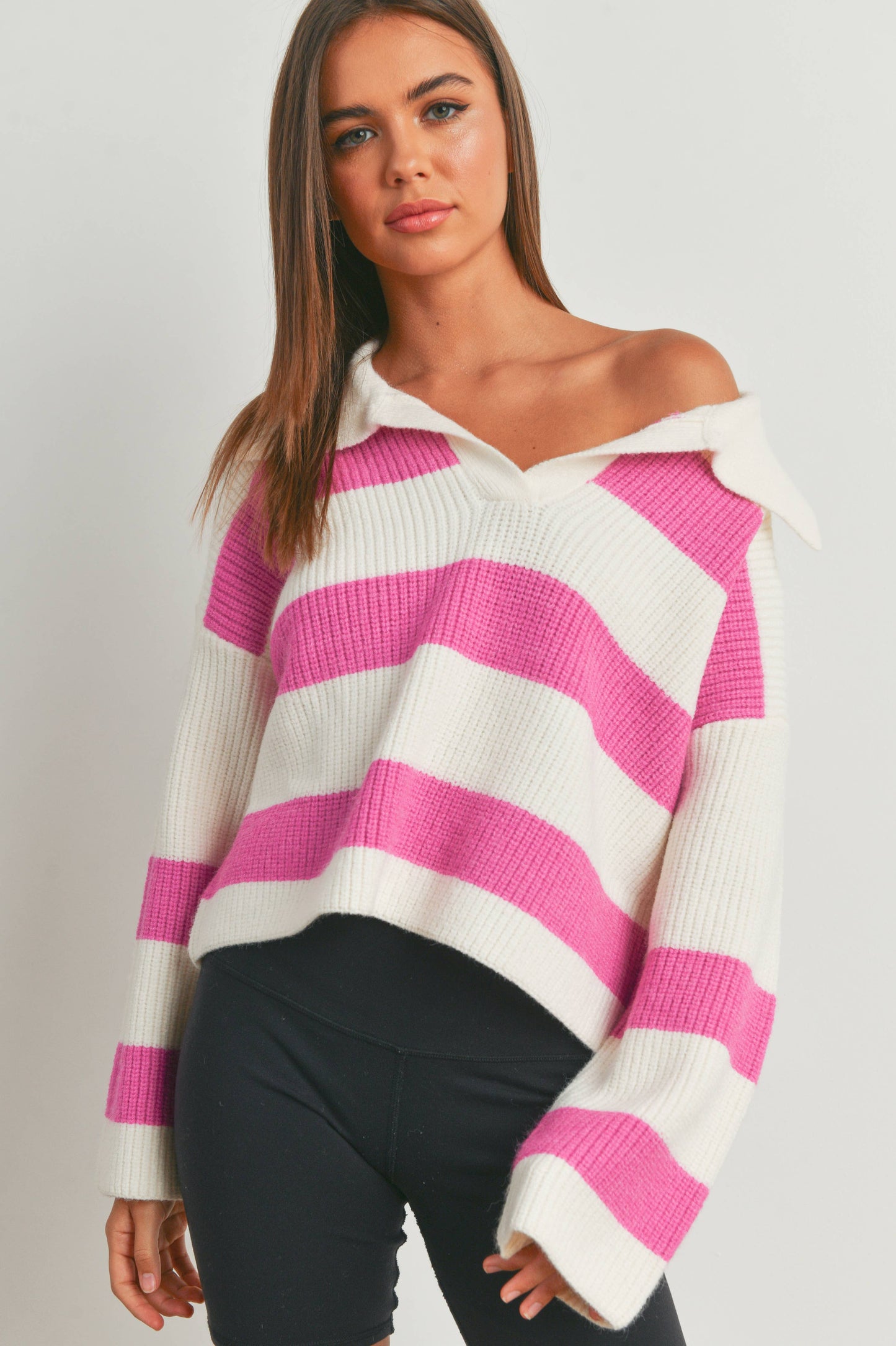 Drop Shoulder Stripped Sweater