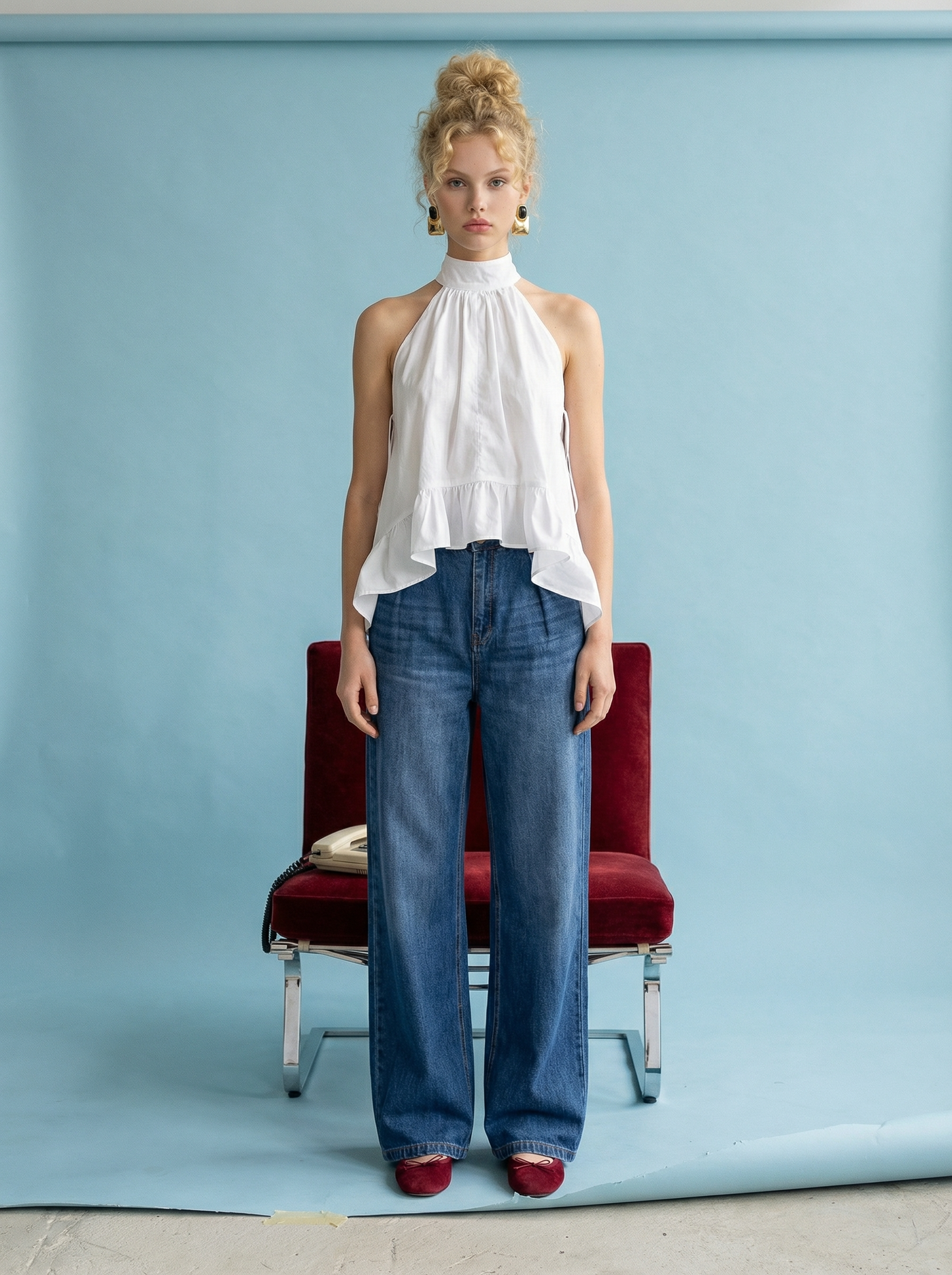 Halter Ruffle High-Neck Top