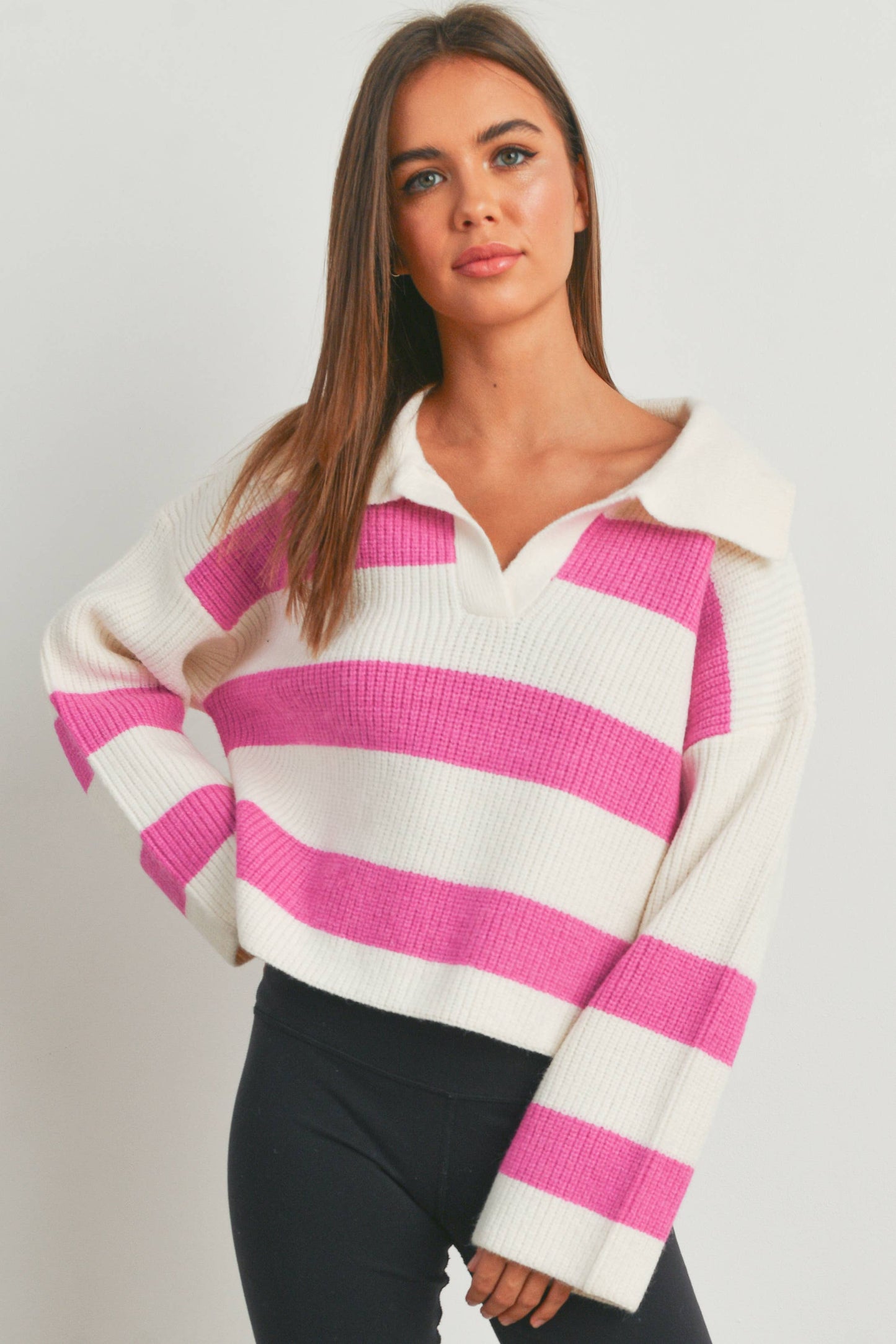 Drop Shoulder Stripped Sweater