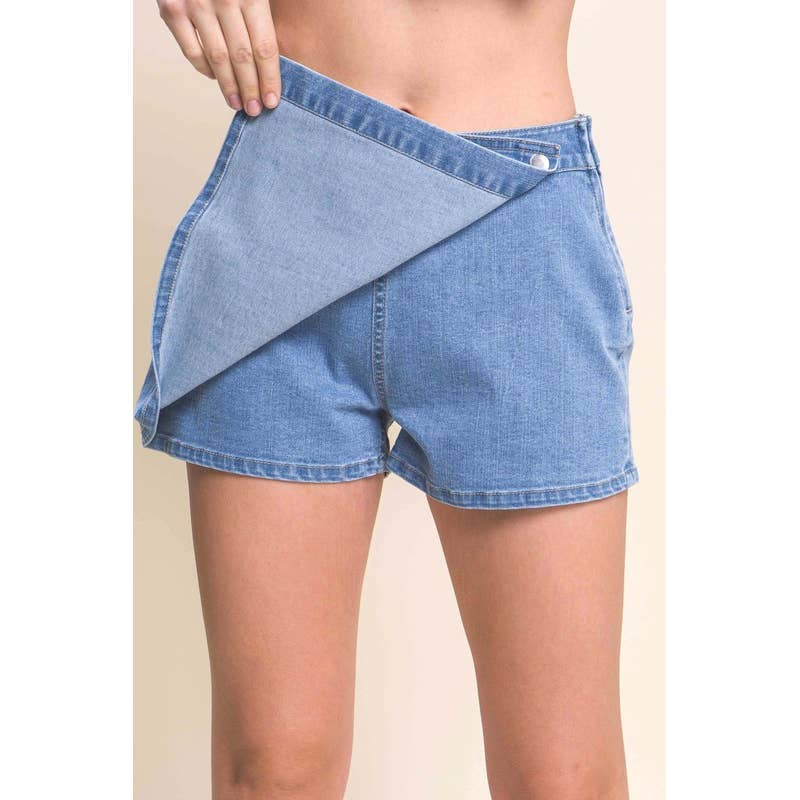 Denim Snap-On Button Skort