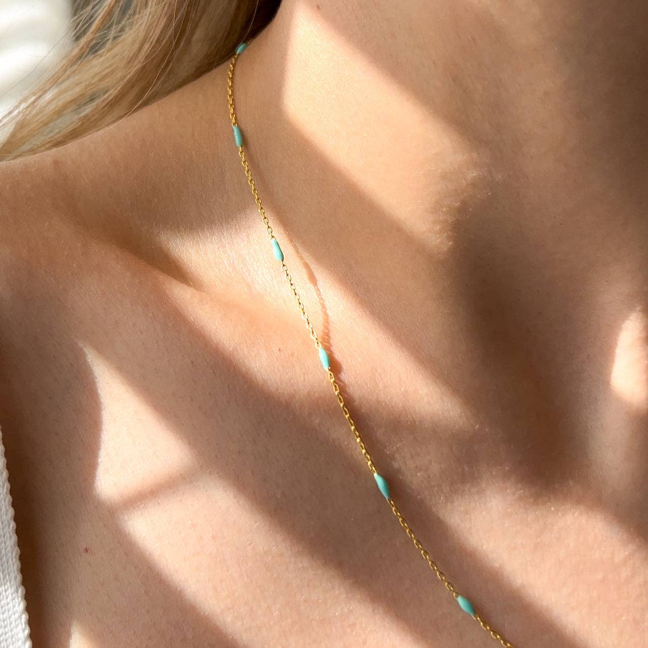 Light Blue Gold Plated Silver Necklace