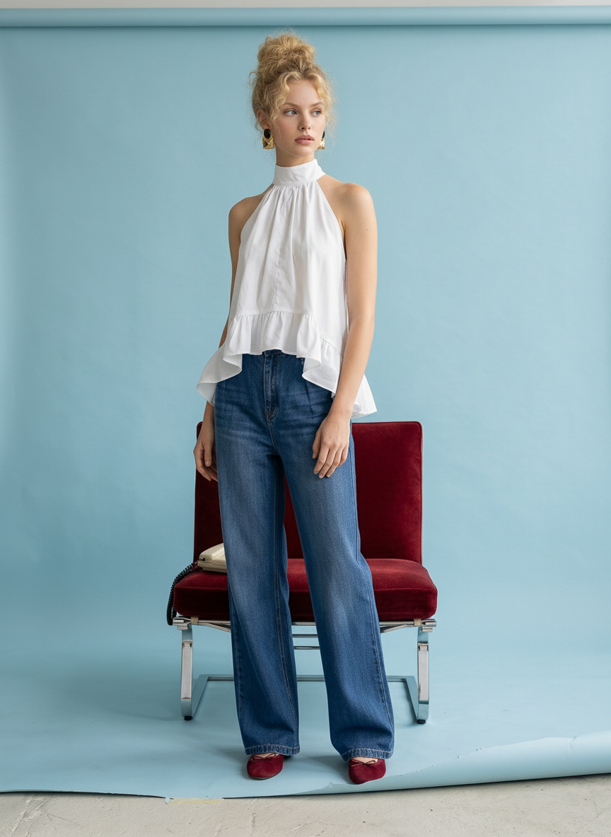 Halter Ruffle High-Neck Top