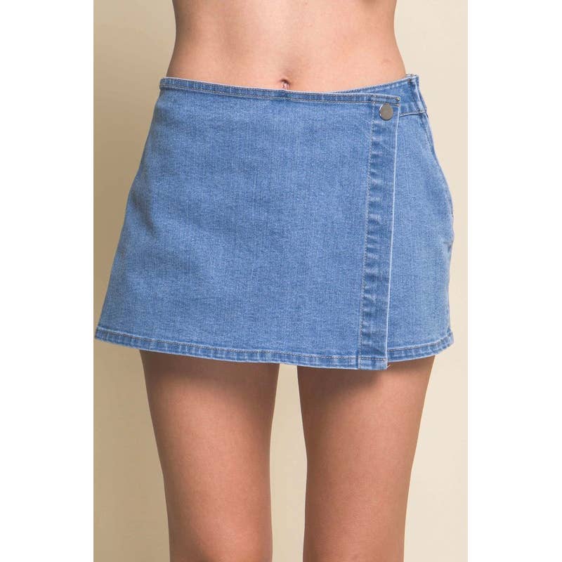 Denim Snap-On Button Skort