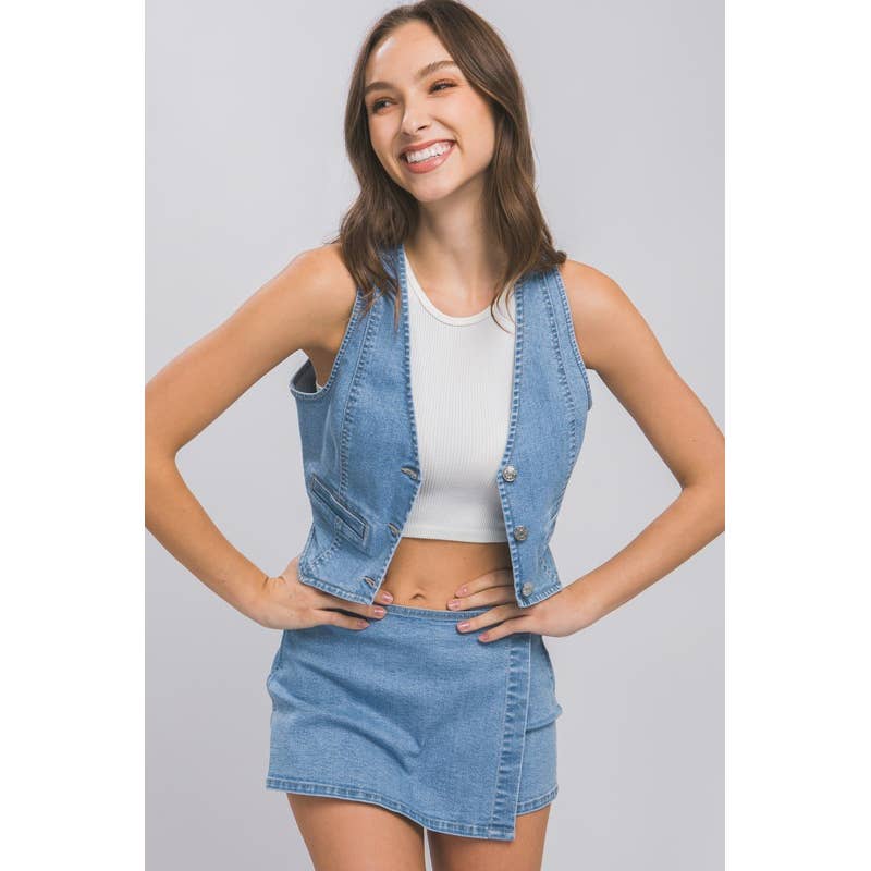 Denim Buttoned Vest