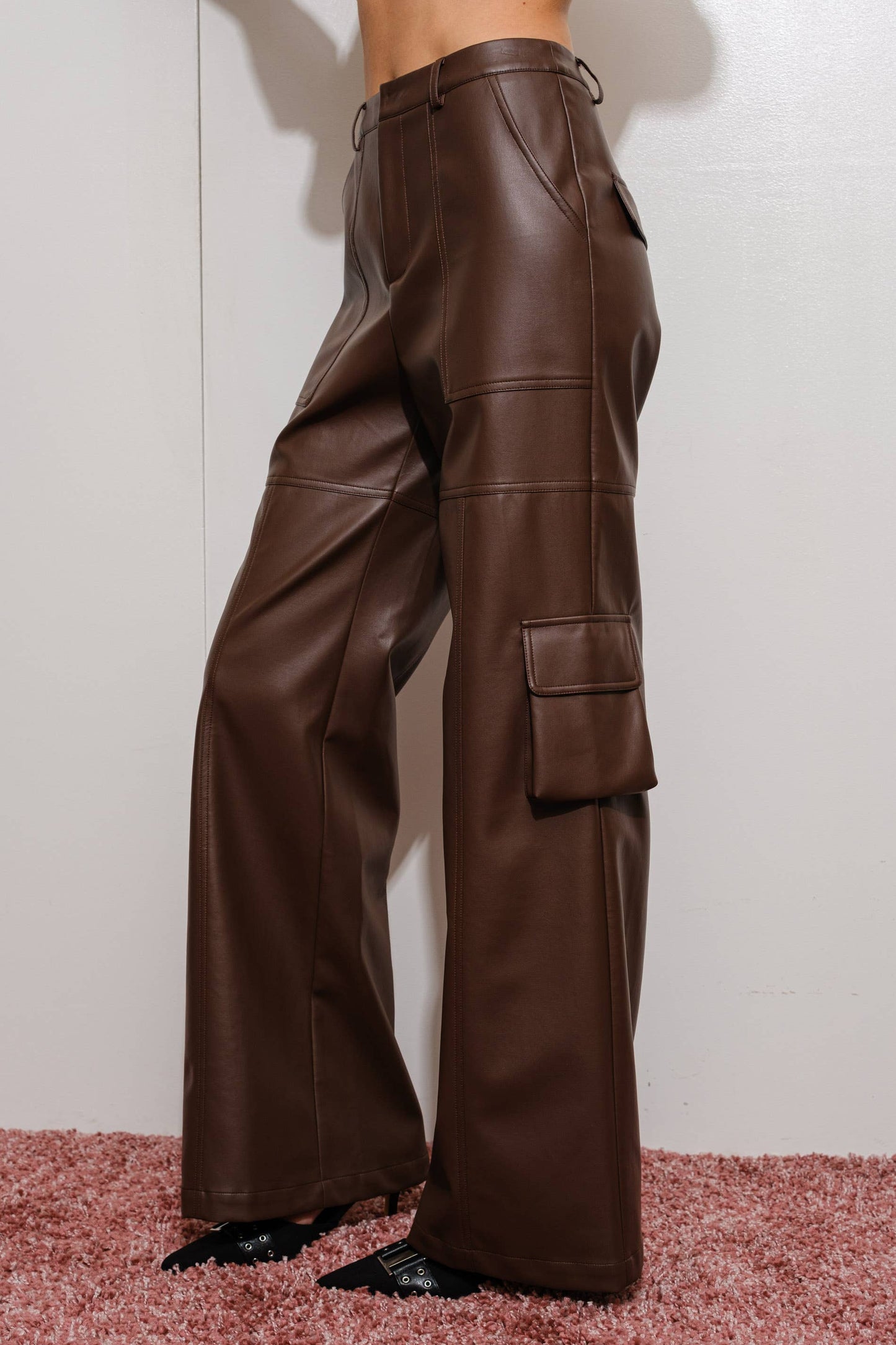 Vegan Leather Cargo Pants