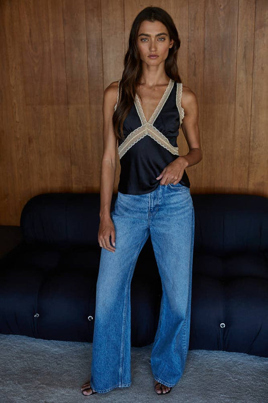 Midnight Lace Trim Satin Cami