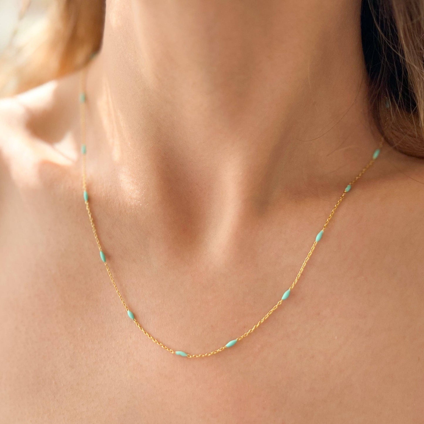 Light Blue Gold Plated Silver Necklace