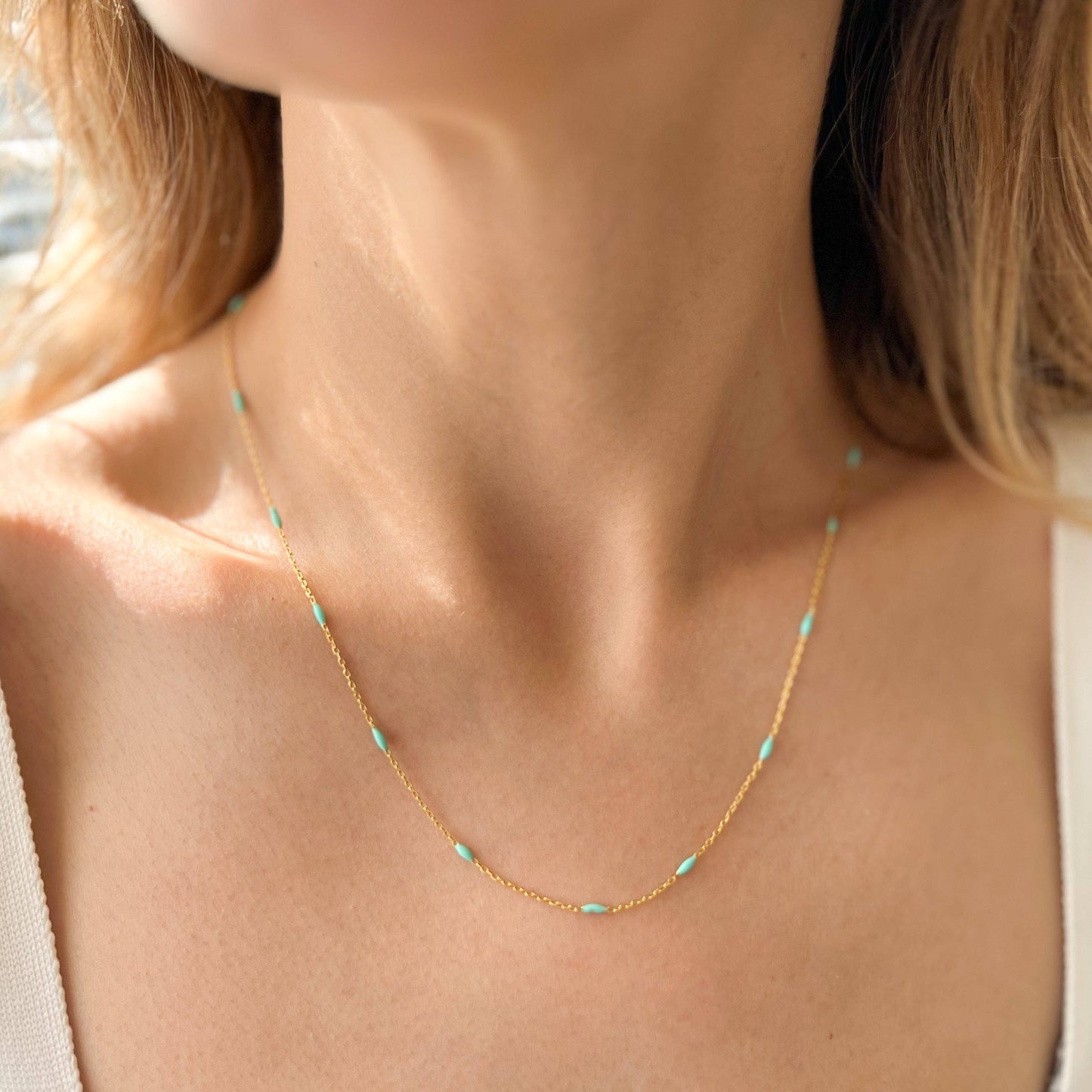 Light Blue Gold Plated Silver Necklace