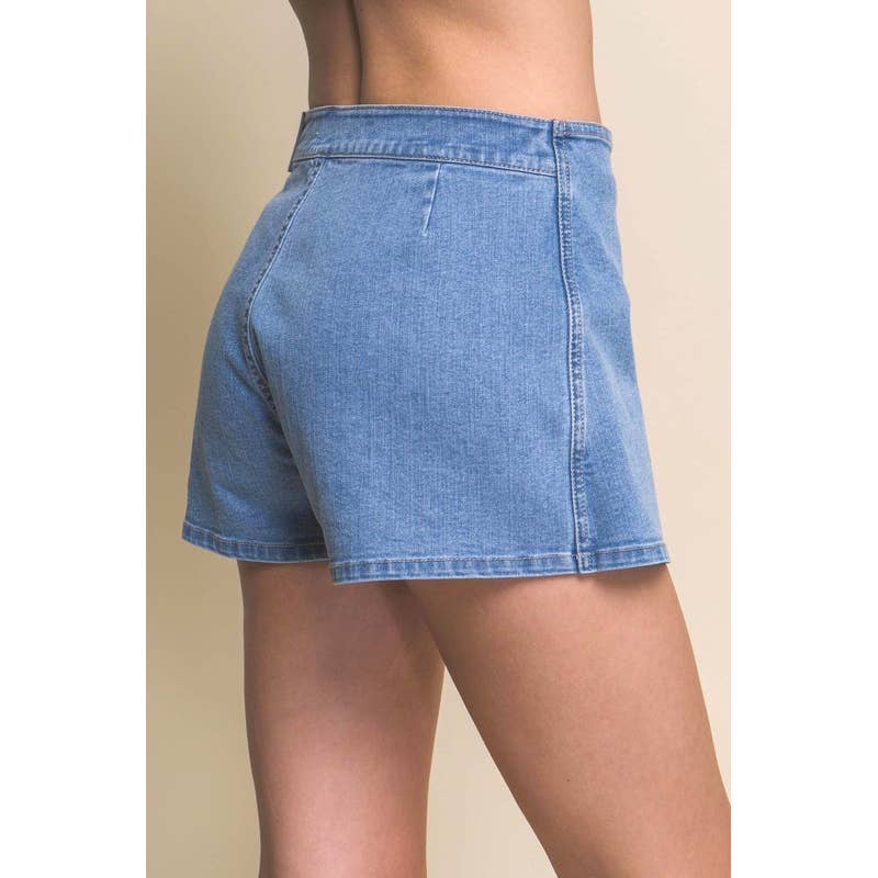 Denim Snap-On Button Skort