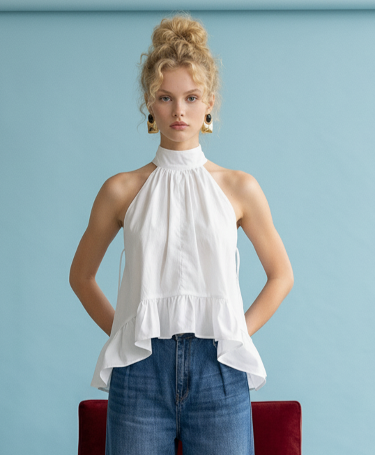 Halter Ruffle High-Neck Top